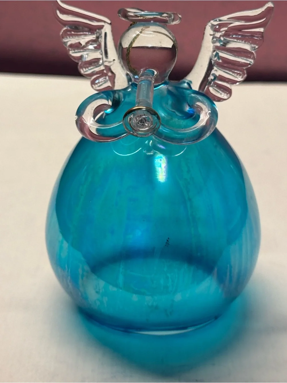 Vintage Blue Glass Angel Vase Ornament - Decorative Home Accent
